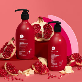 L LUSETA key ingredients pomegranate and rosehip displayed for nourishment