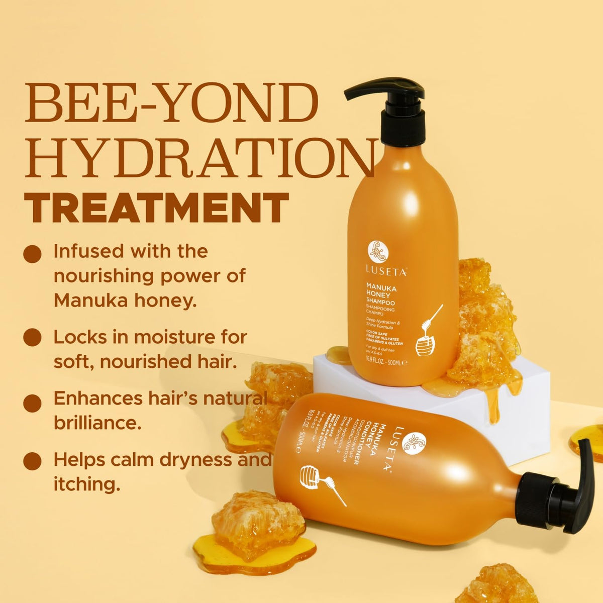 L LUSETA back label with ingredients and directions for clear usage