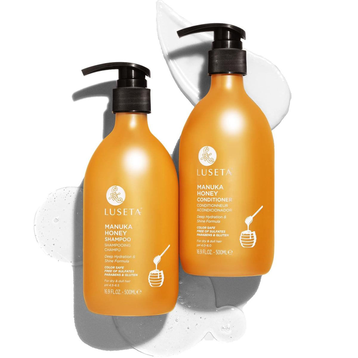 L LUSETA front packaging showing bottles and hydrating formula benefit
