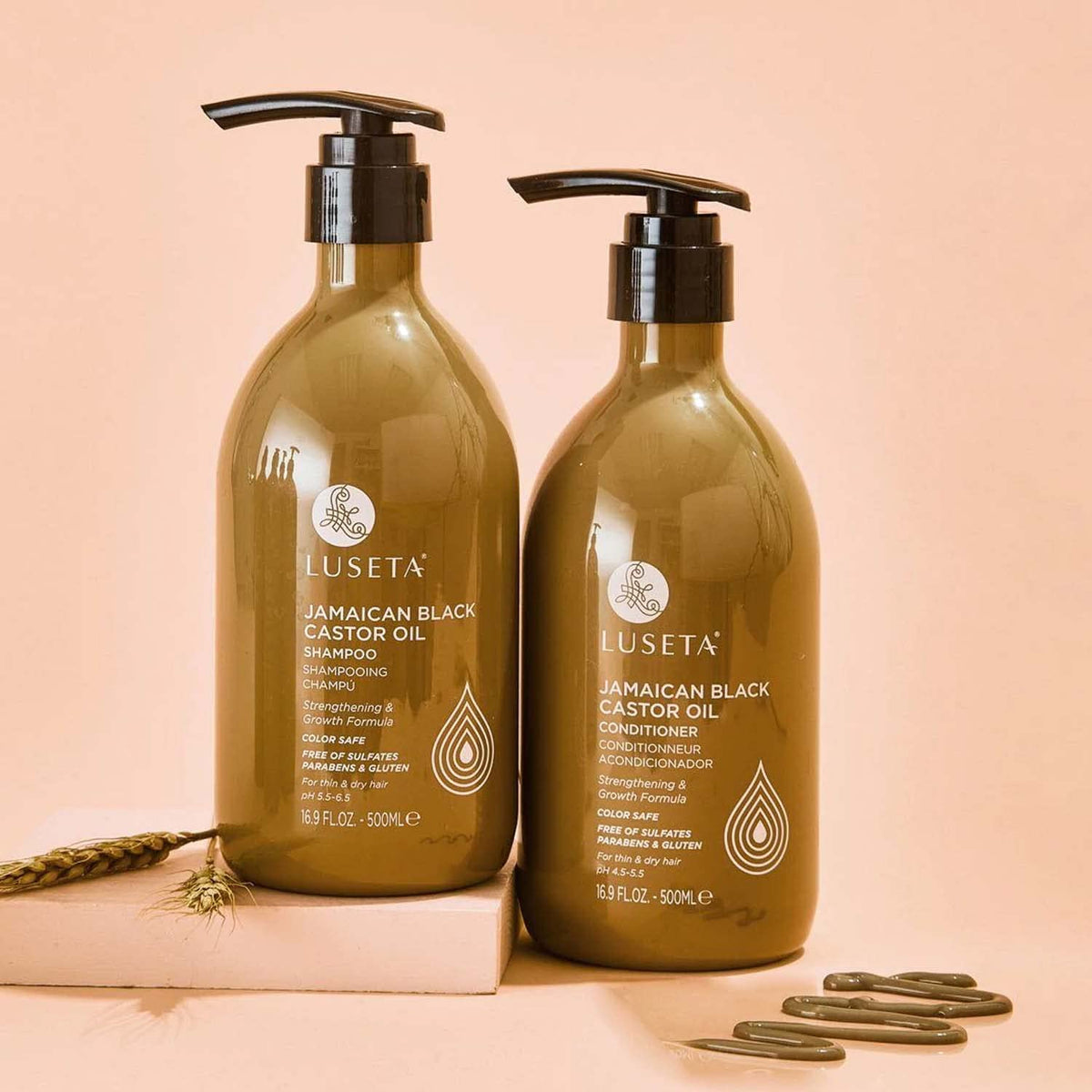 L LUSETA scale and size shot with ruler showing the 16.9oz bottle dimensions