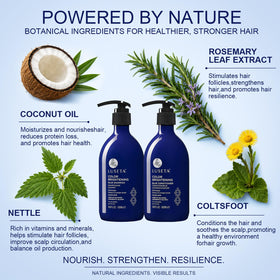 L LUSETA blue shampoo foaming on hair to visibly reduce brassiness