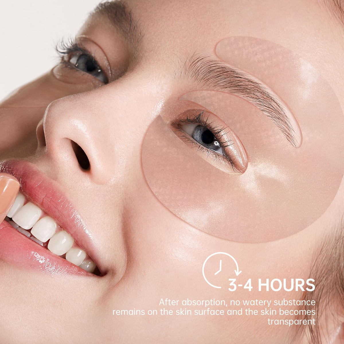 LLVYUO model applying patch under eye demonstrating comfortable nighttime use