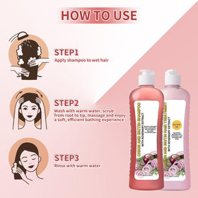 LMDGDS shampoo in hand applying to wet hair for nourishment