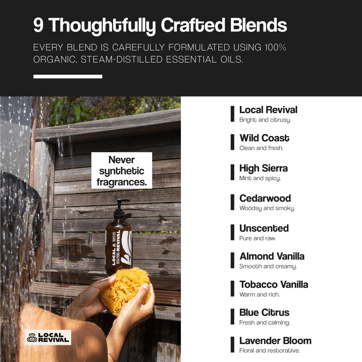 Local Revival pouring lather onto a washcloth to show smooth spreadability and mild foam