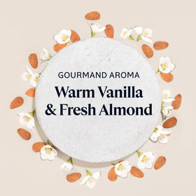 L'OCCITANE ingredients display with almonds and oil showing nourishing almond oil benefit