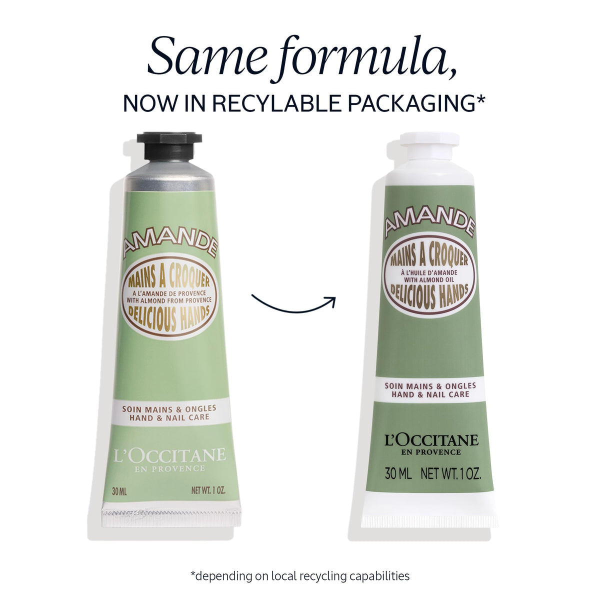 L'OCCITANE tube with cap open revealing nozzle, easy precise application