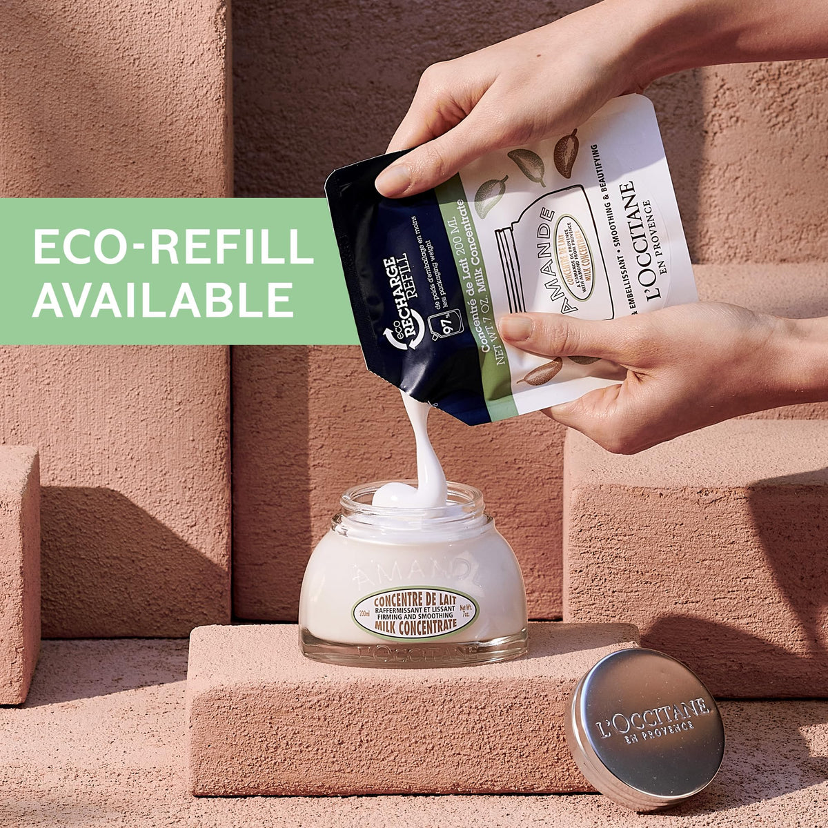 L'OCCITANE model applying cream on legs to show smoother, supple-looking skin