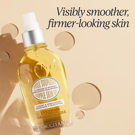 L'Occitane almond oil texture close-up highlighting silky absorption benefit