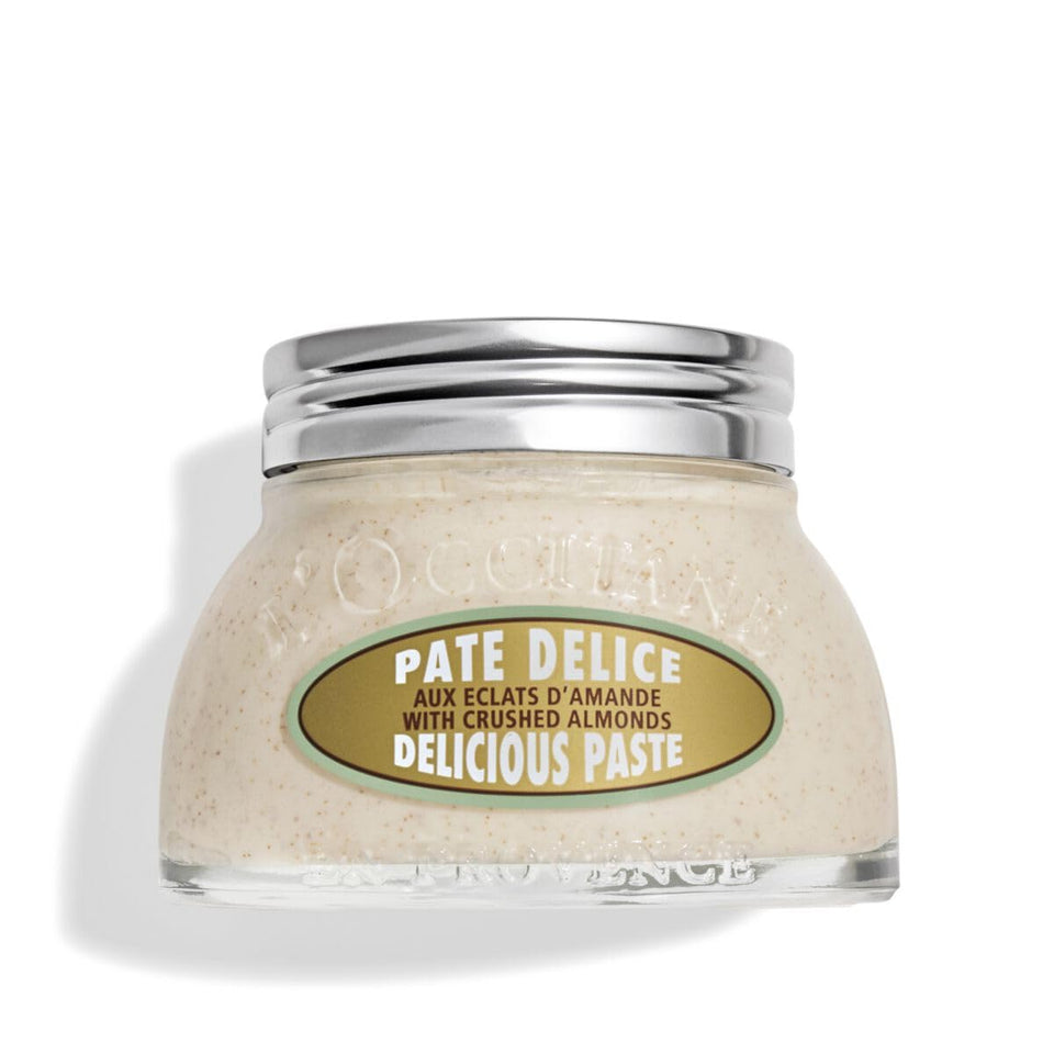 L'Occitane almond paste jar front view showing packaging and size, inviting indulgence