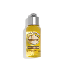 L'OCCITANE travel bottle front view showing compact almond shower oil