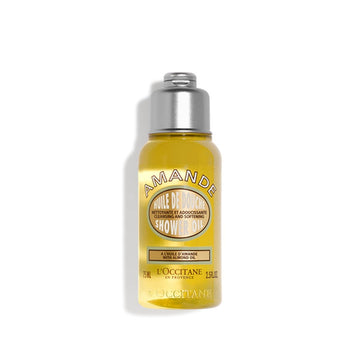 L'OCCITANE travel bottle front view showing compact almond shower oil