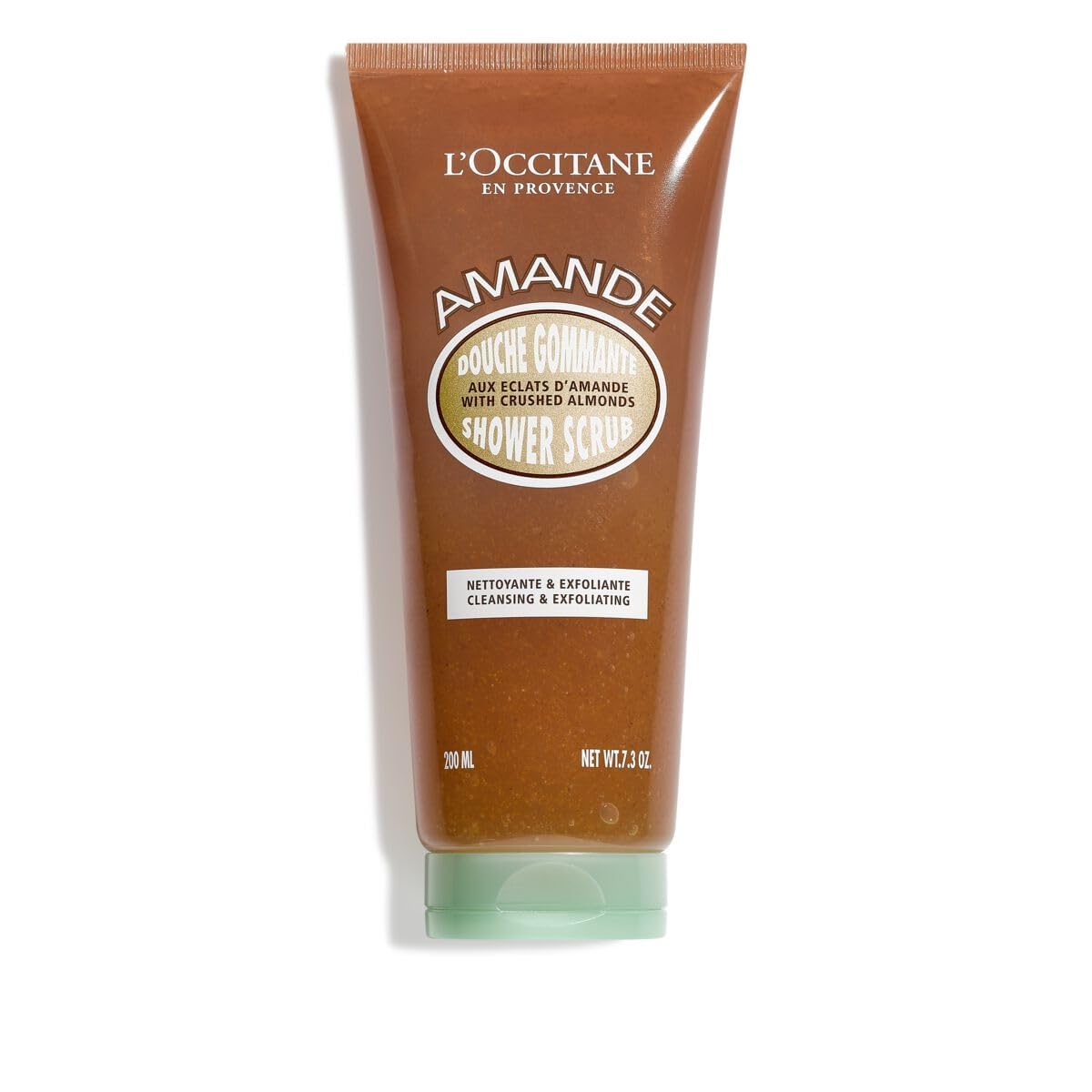 L'Occitane front packaging showing tube and almond design, highlights brand quality
