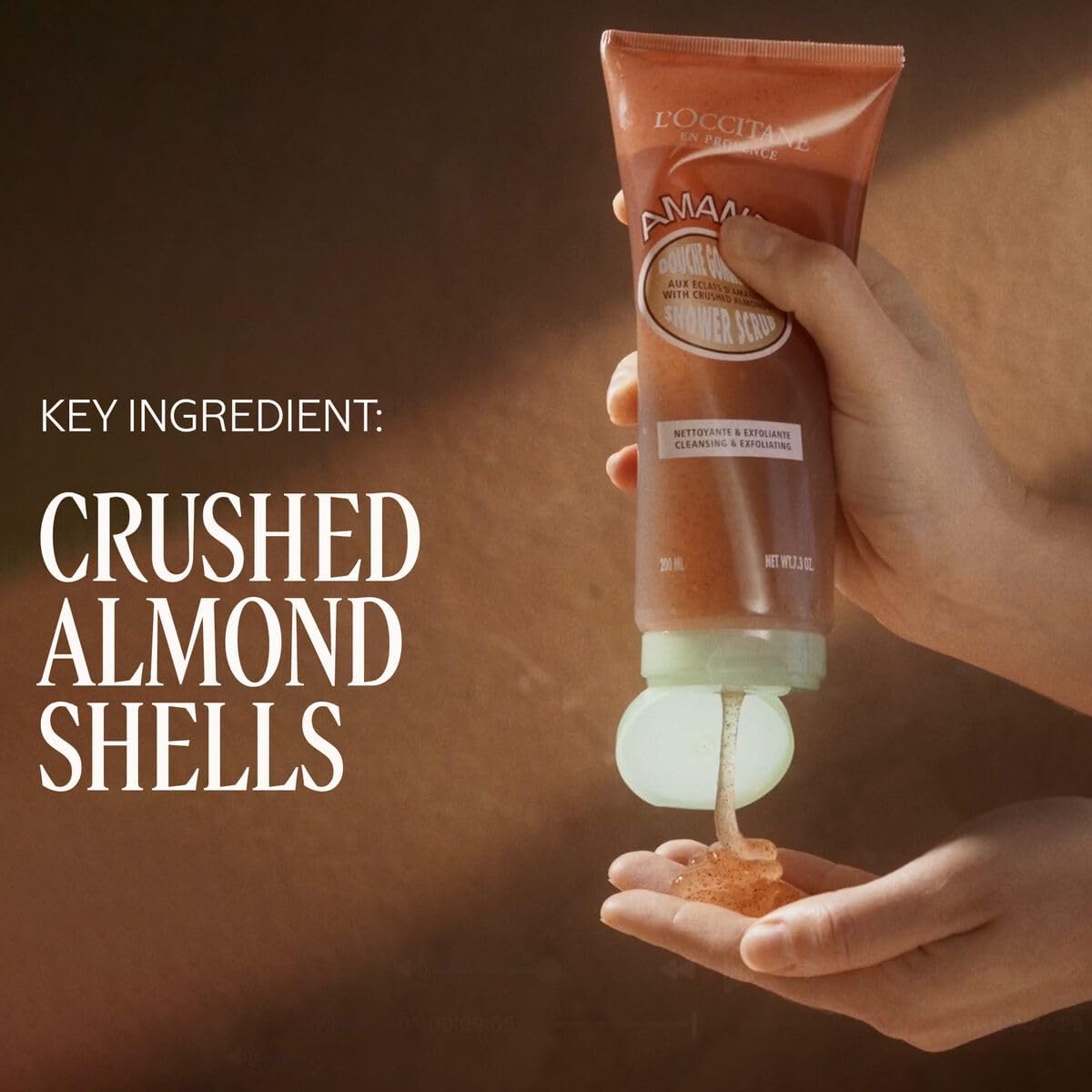 L'Occitane gel texture close-up revealing fine exfoliant particles and smooth glide benefit