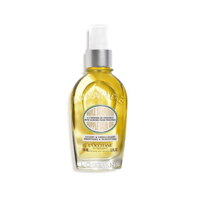 L'Occitane almond oil front bottle showing packaging and easy use benefit
