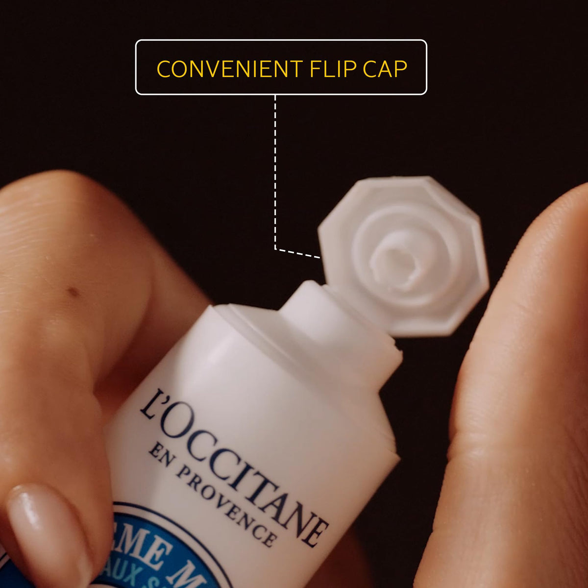 L'Occitane Almond cream with cap open showing silky texture and quick absorption