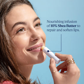 L'OCCITANE application on lips close-up showing smooth coverage and instant comfort
