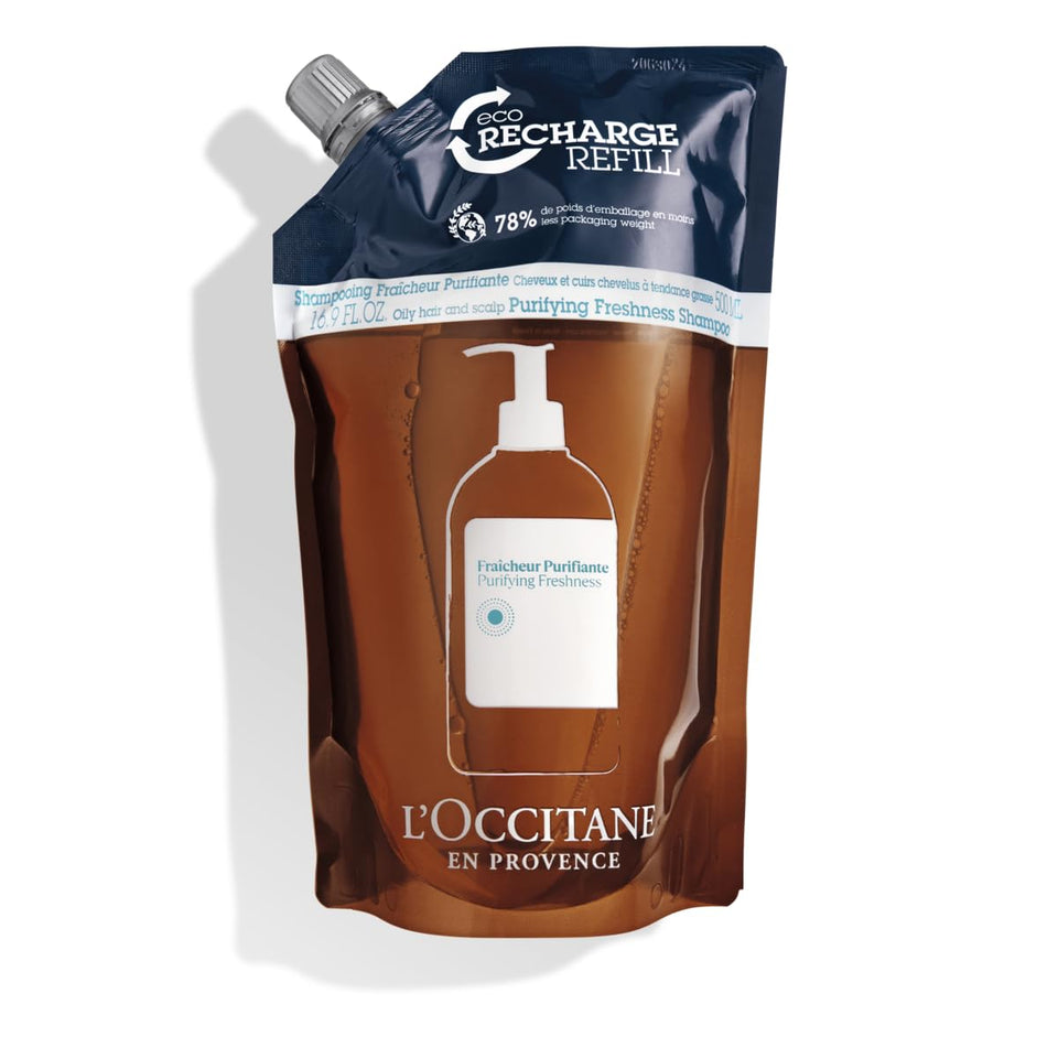 L'OCCITANE refill packaging front view showing eco-friendly design and savings