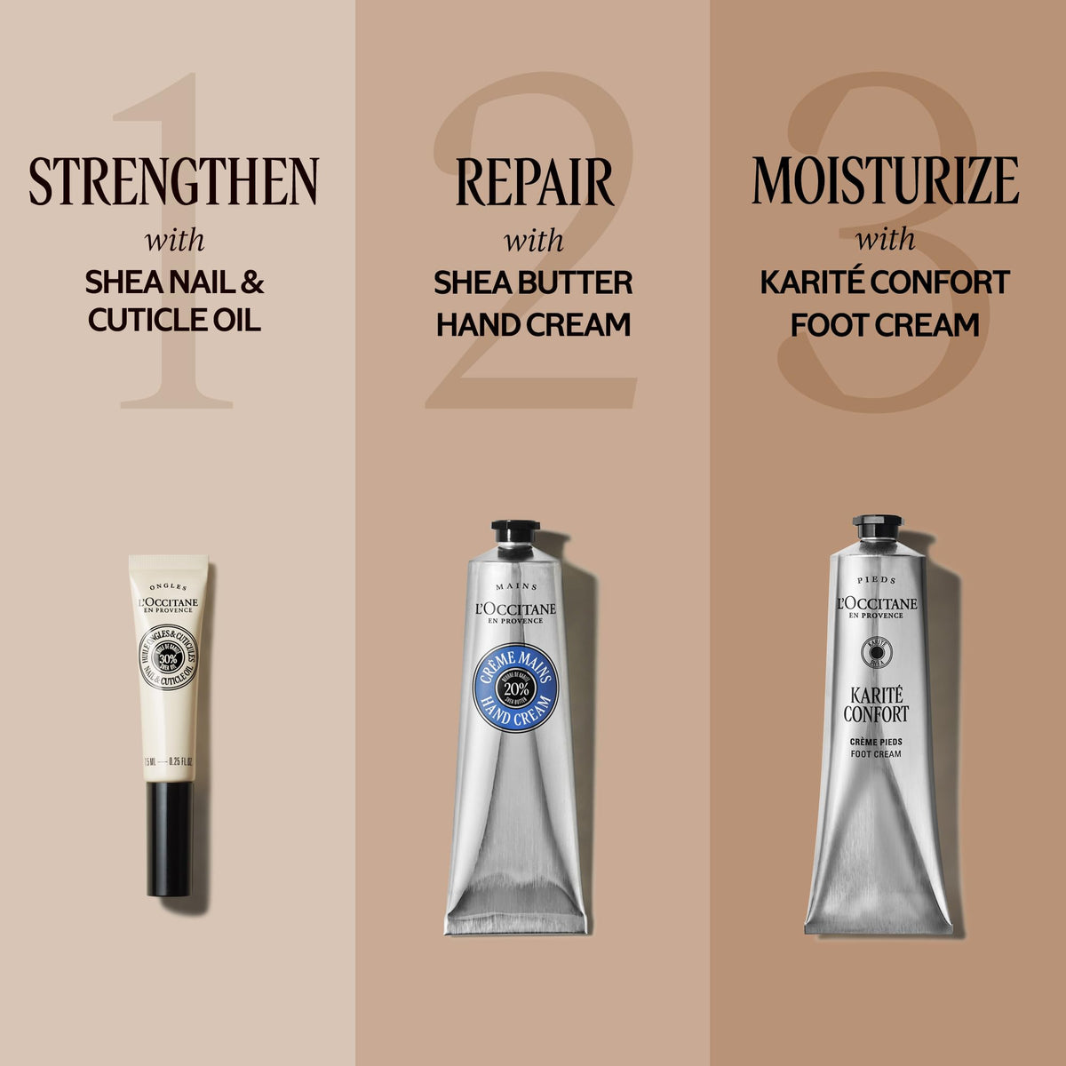 L'OCCITANE foot cream on bathroom shelf suggesting daily routine benefit