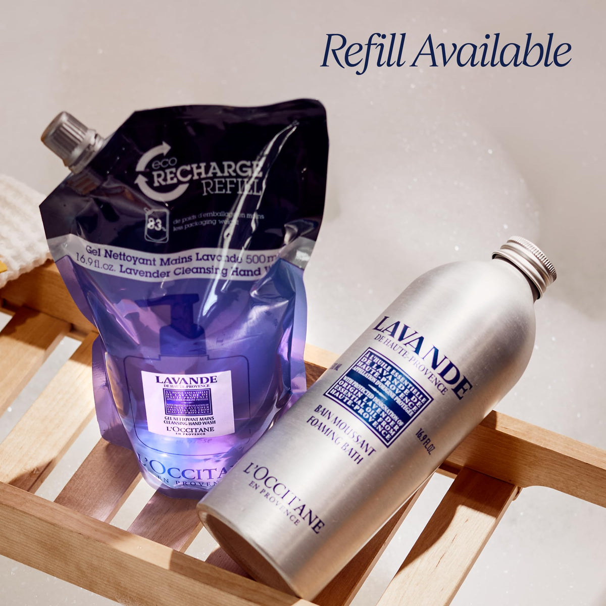 L'Occitane in bathtub lifestyle scene illustrating soothing ritual