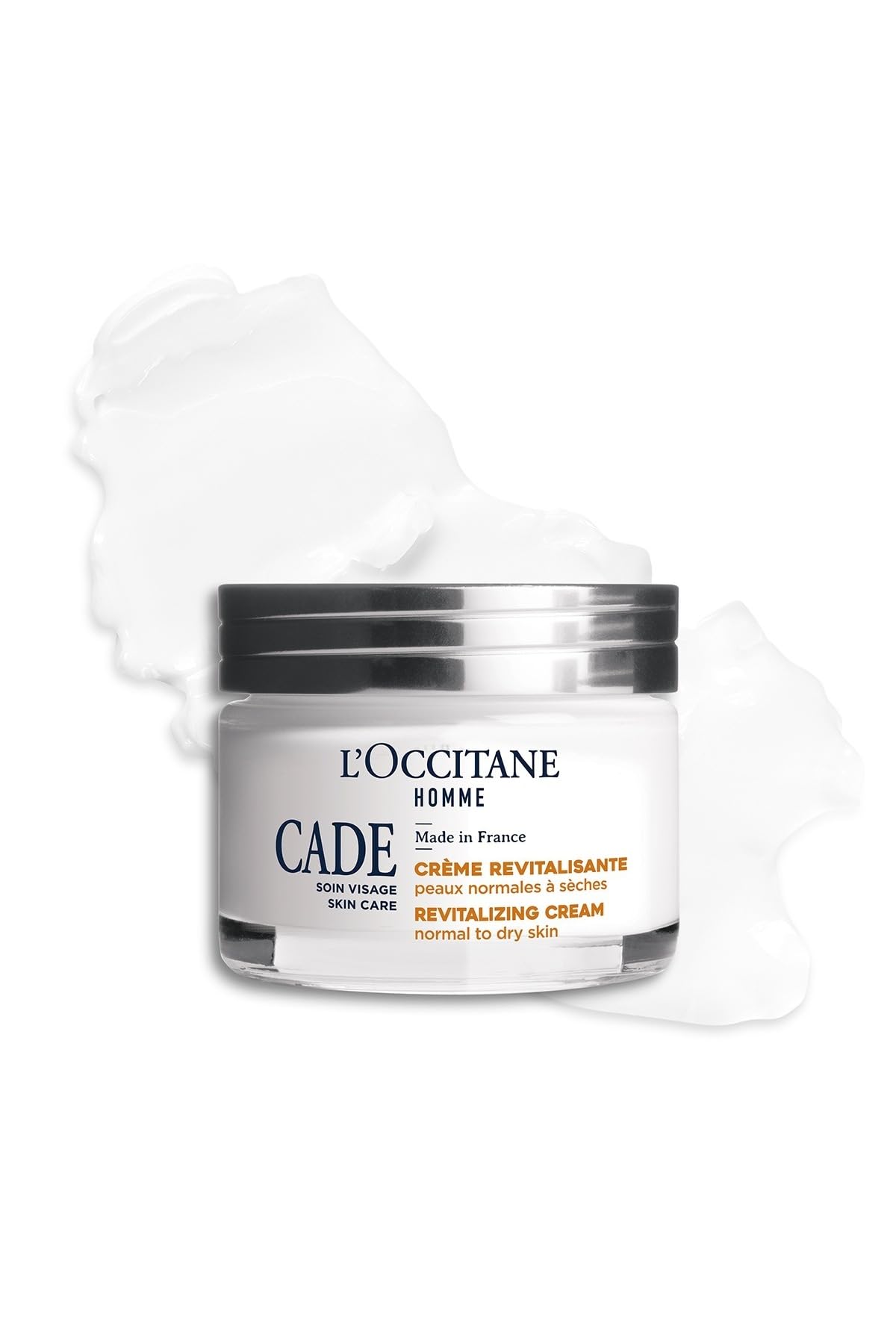 L'OCCITANE jar next to measurement, displays travel-friendly 1.60 fl oz