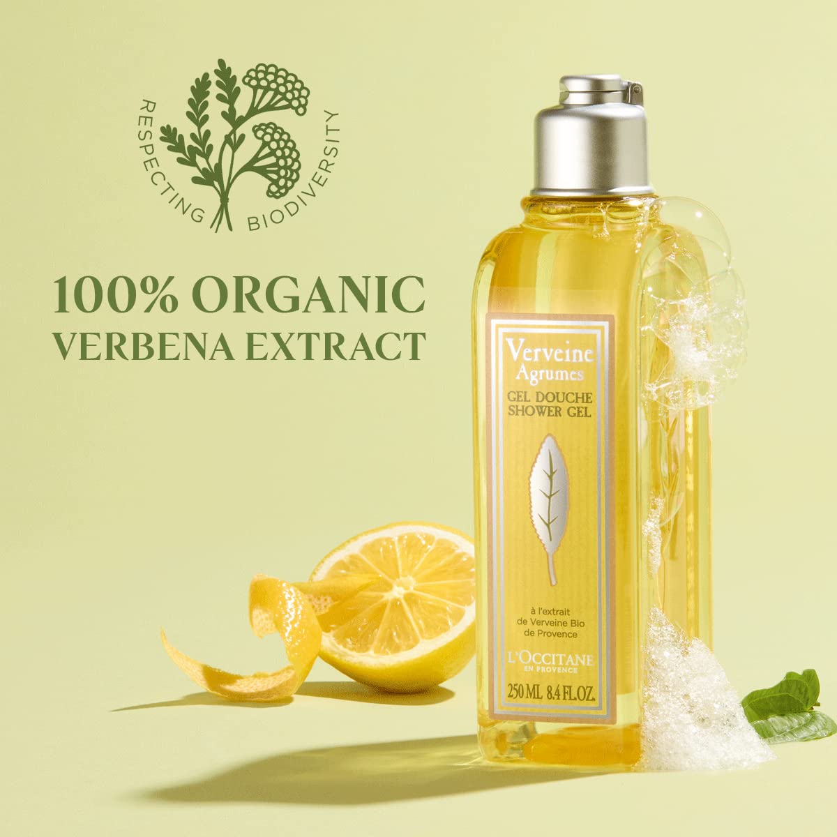 Shower scene with L'Occitane gel for an invigorating citrus experience