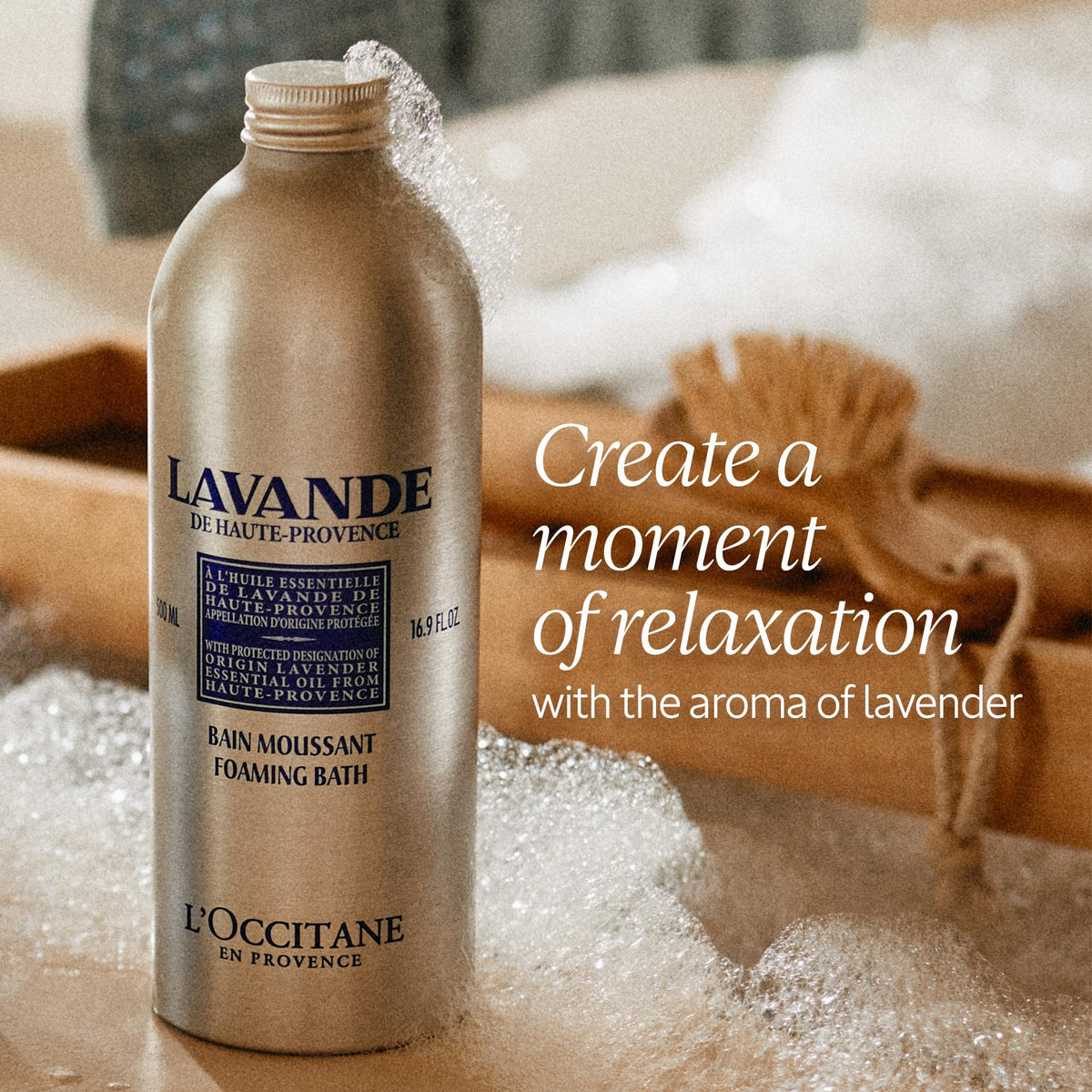 L'Occitane close-up of creamy foam texture delivering rich bubbles