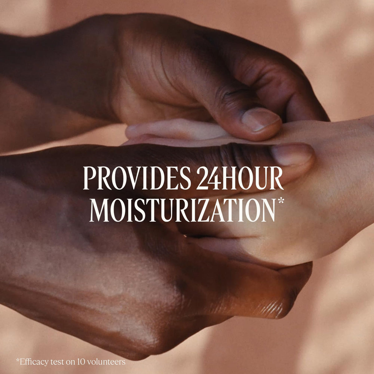 L'OCCITANE applying hand cream to palms demonstrating rapid absorption and softness