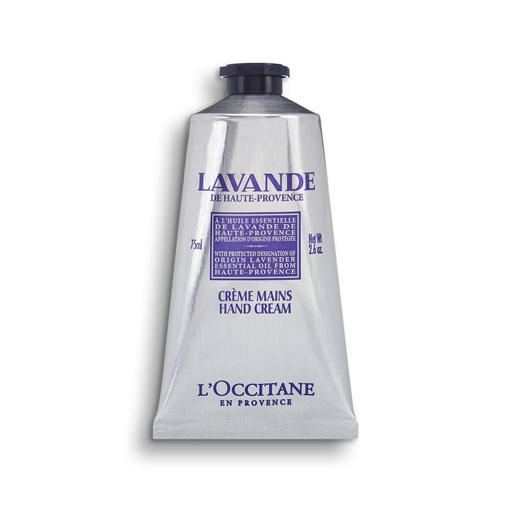 L'Occitane front view of tube showing branding and lavender scent benefits