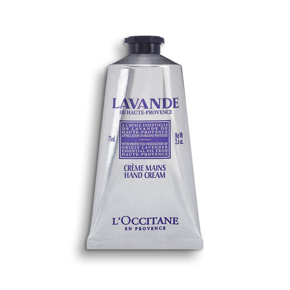 L'Occitane front view of tube showing branding and lavender scent benefits