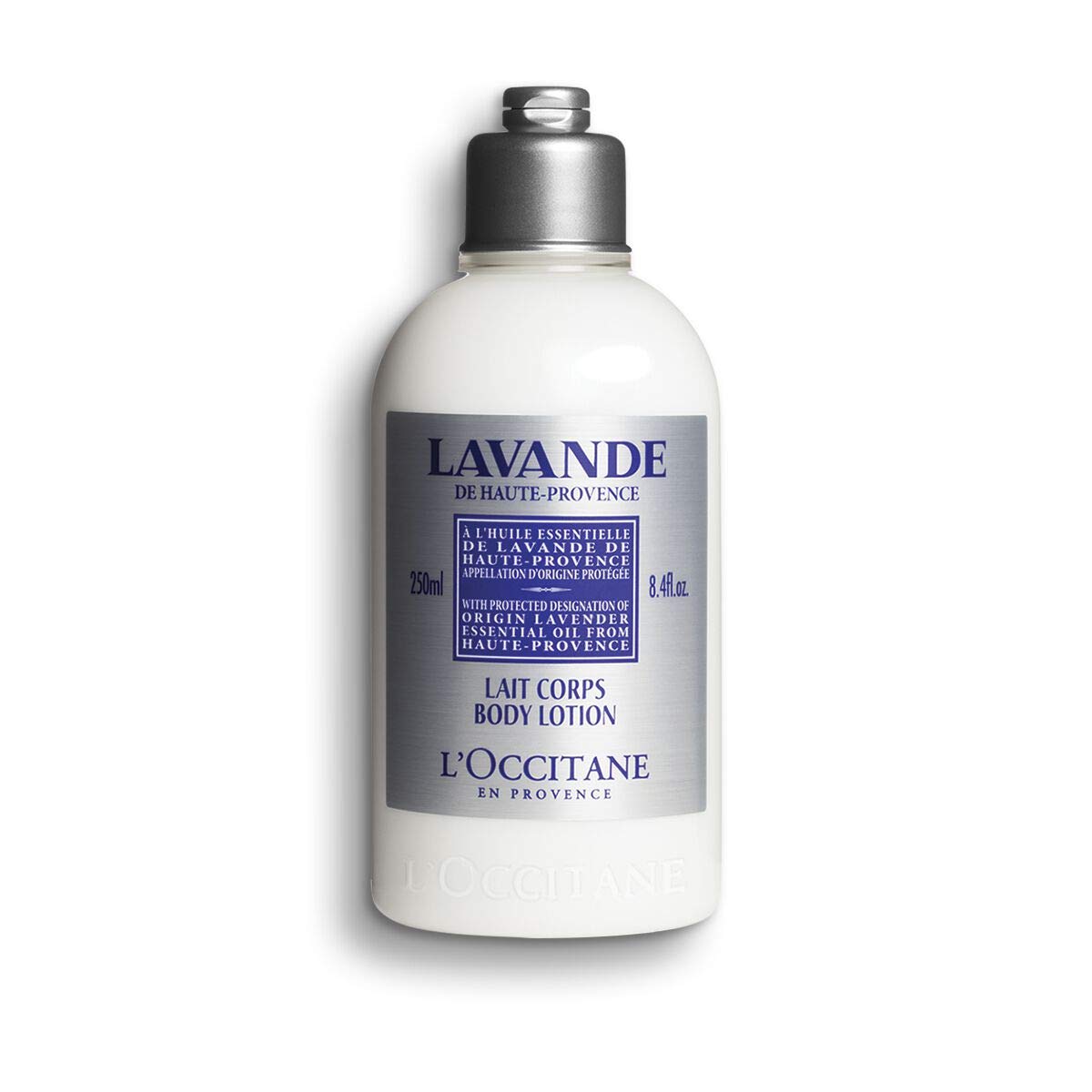 L'OCCITANE front bottle view showing calming lavender and nourishing moisture