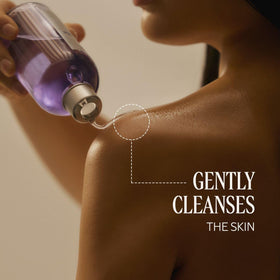 L'OCCITANE bottle in a shower scene illustrating calming routine benefit