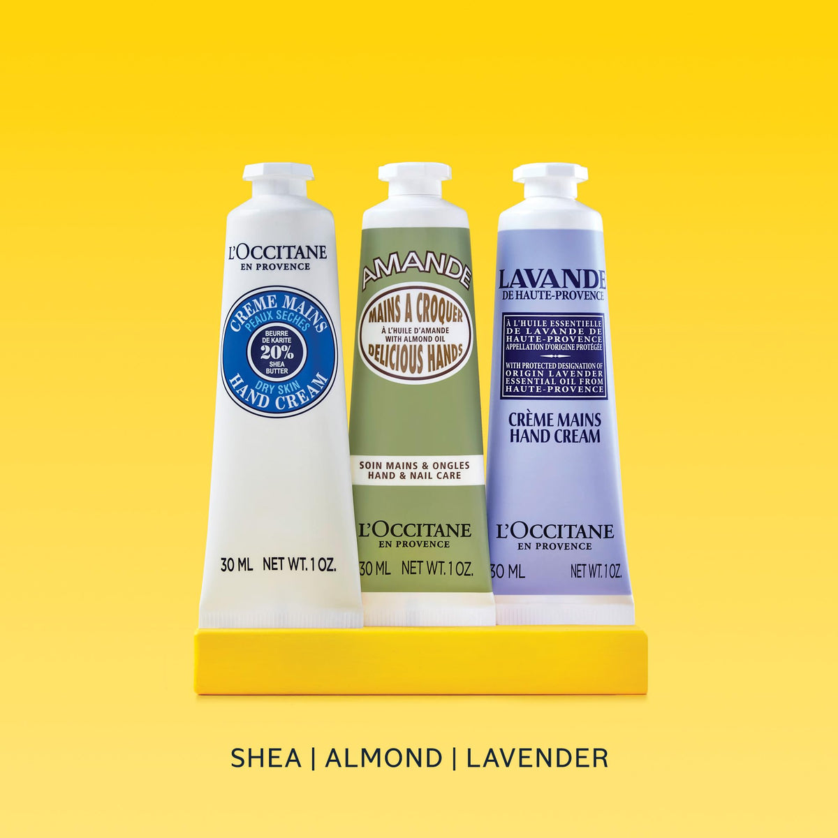 L'Occitane Lavender tube placed on a towel conveying calming, soothing care