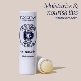 L'OCCITANE close texture of balm tip illustrating creamy application and softening effect