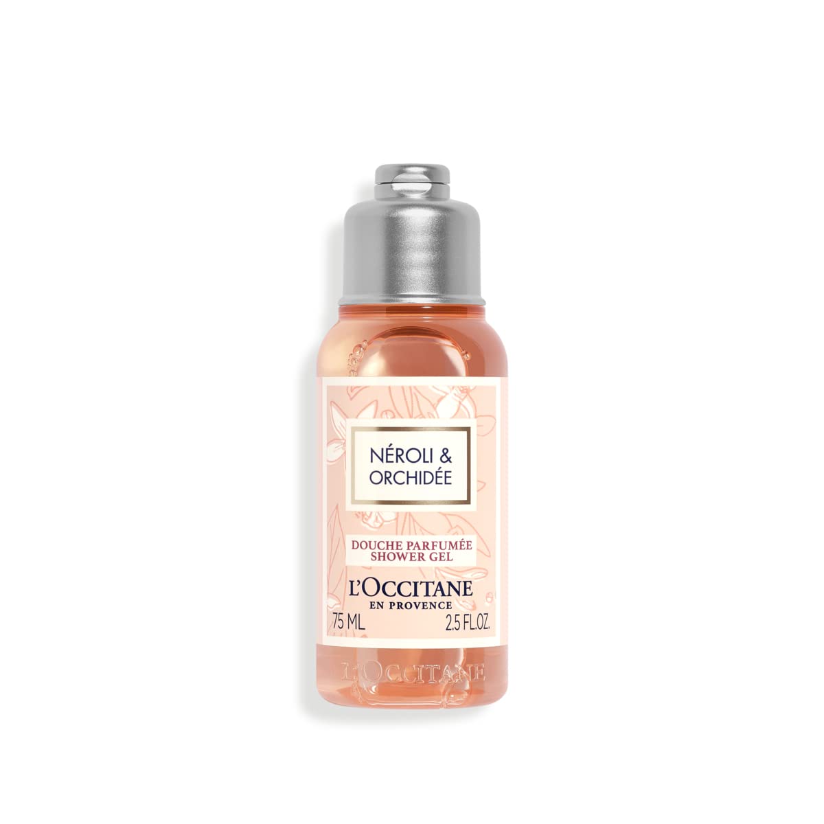 L'OCCITANE front bottle showing neroli and orchid fragrance, easy travel size benefit