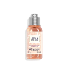 L'OCCITANE front bottle showing neroli and orchid fragrance, easy travel size benefit