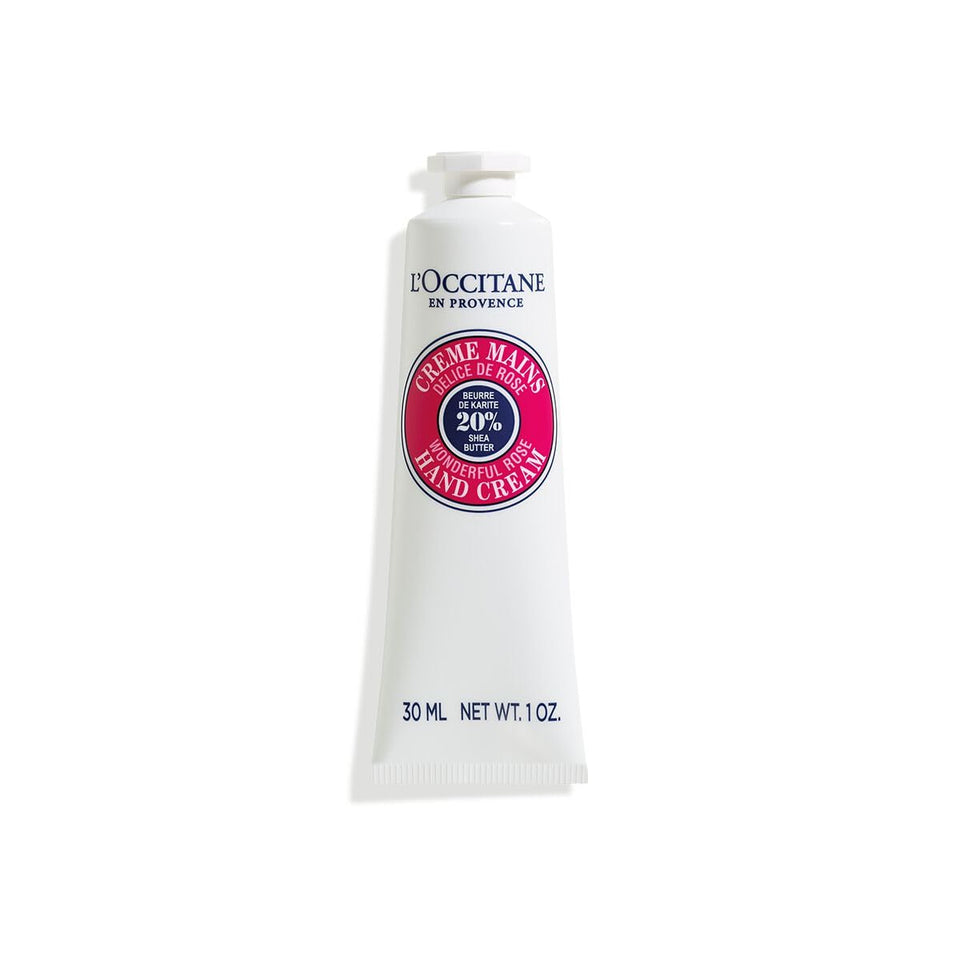 L'Occitane rose heart front tube showing compact travel-friendly packaging and ingredients