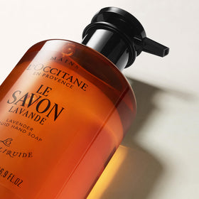 L'OCCITANE label detail focusing on palm-oil-free and traditional cauldron method