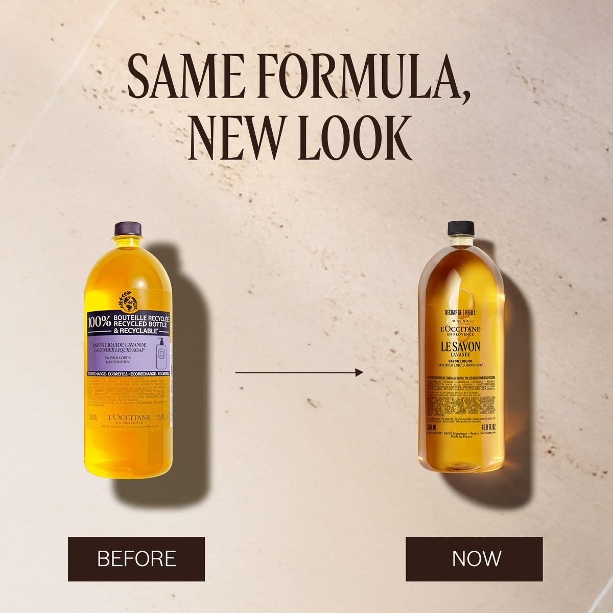 L'OCCITANE shea lavender bottle in hand illustrating easy dispensing and control