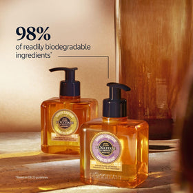 L'OCCITANE foam texture close-up revealing gentle lather and moisturizing feel