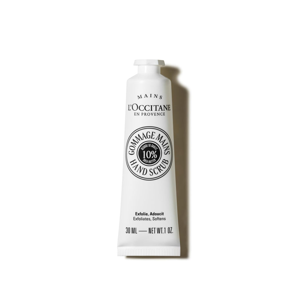 L'Occitane front tube view showing packaging and compact size benefit