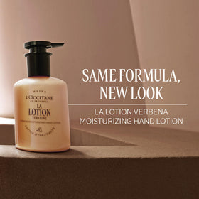 L'OCCITANE lotion texture swatch on hand highlights fast absorption and smooth finish