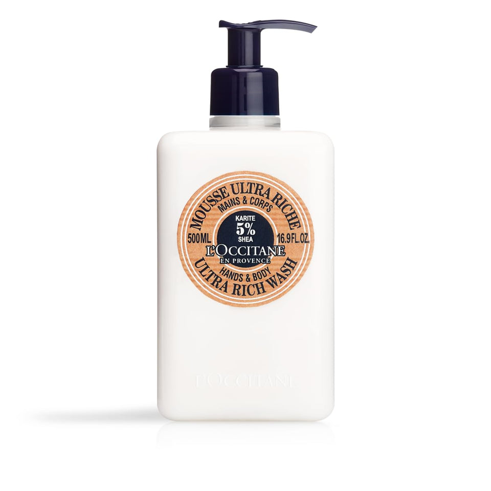 L'Occitane bottle front packaging showing label and size with a nourishing benefit
