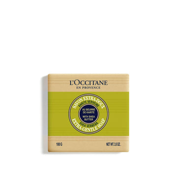 L'OCCITANE shea verbena bar front packaging showing product name and size, clear identification and benefit