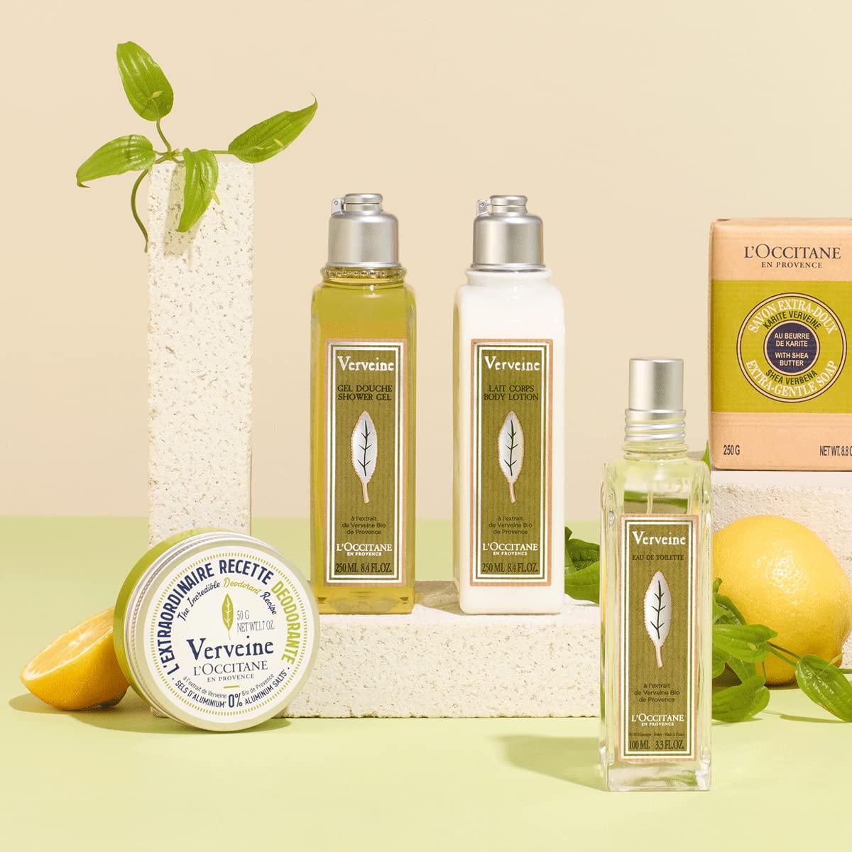 L'OCCITANE eco-packaging comparison showing reduced plastic and lower waste