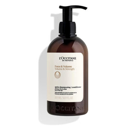 L'Occitane front bottle showing label and volume benefits