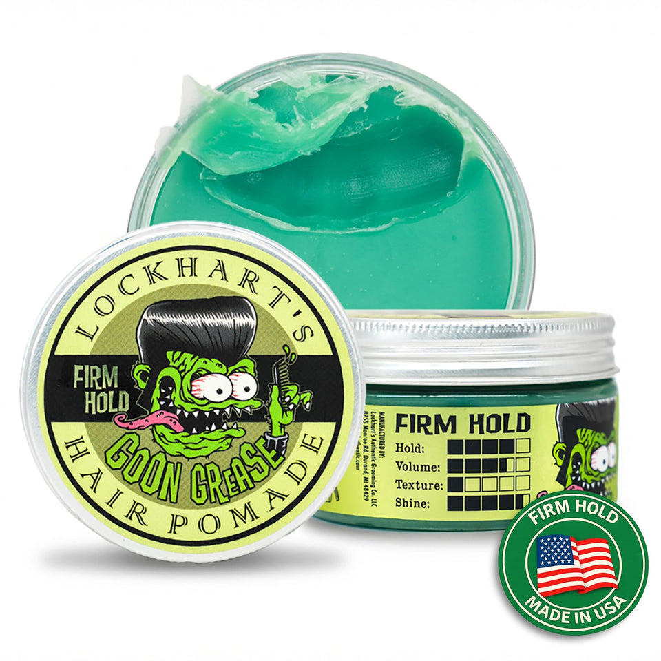 Lockhart's jar front label showing product and strong hold benefits