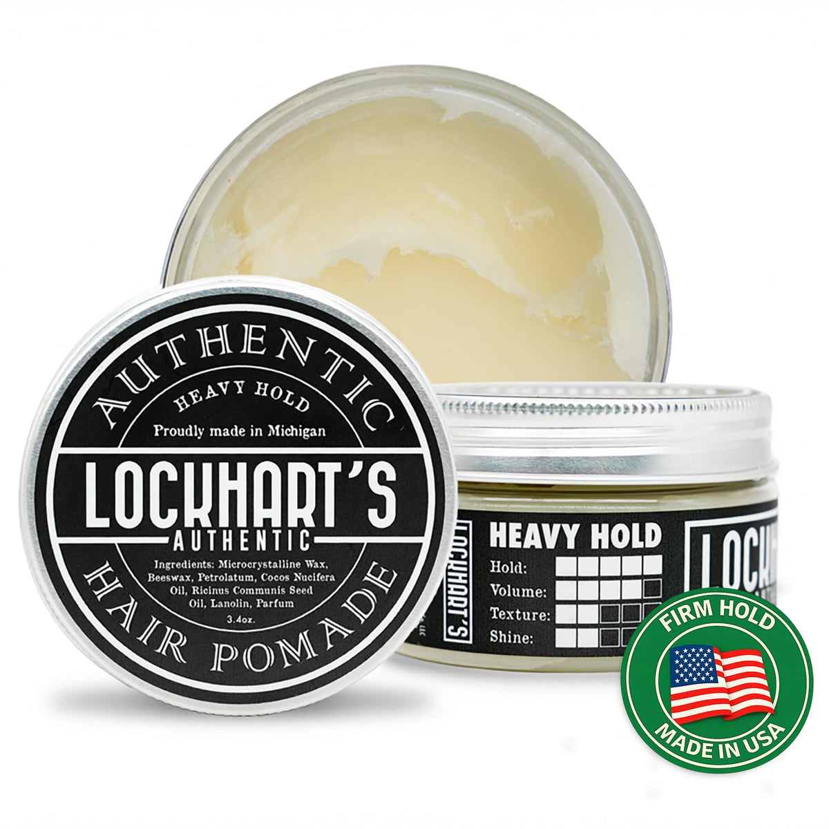 Lockhart's front tin view showing product branding and secure lid benefit