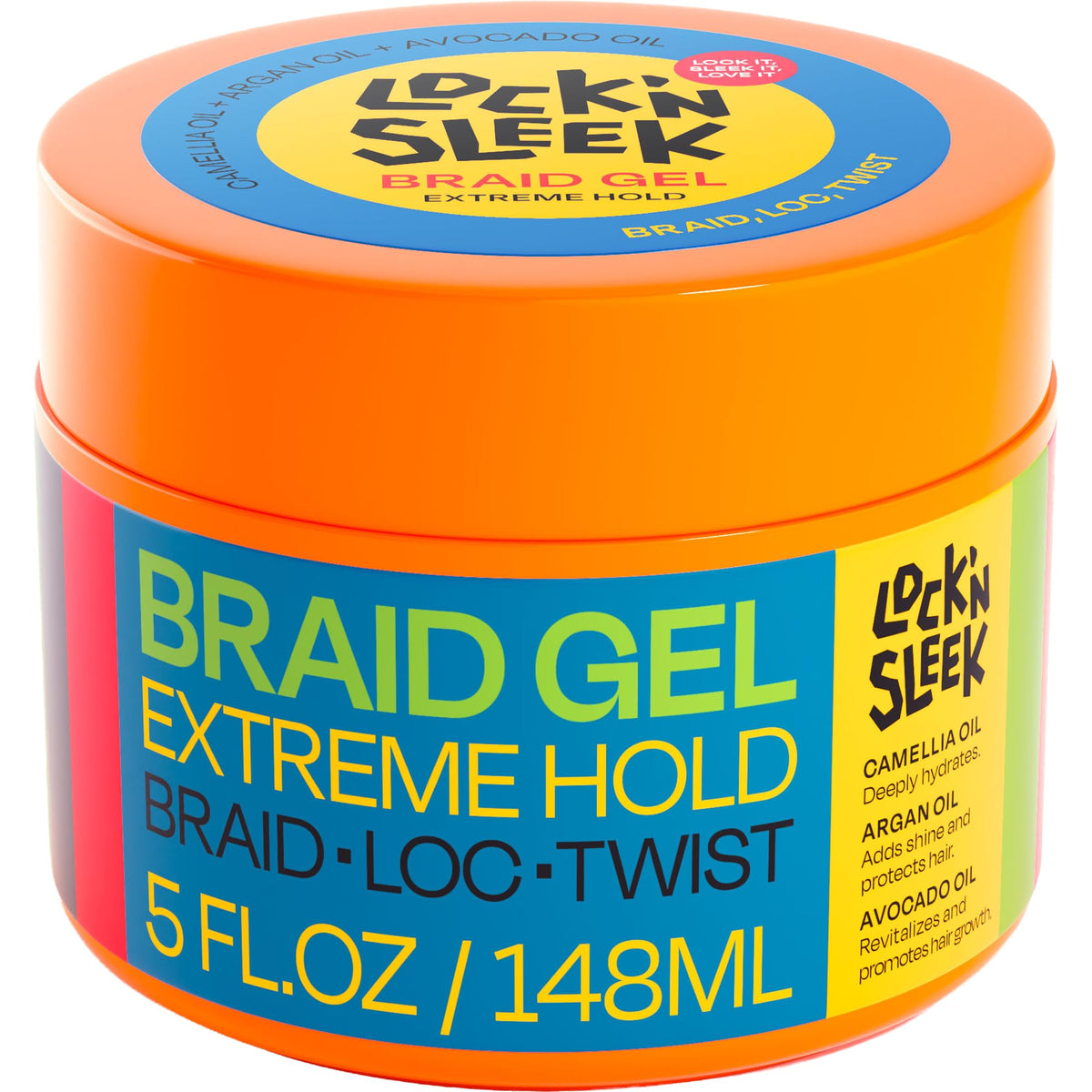 LOCK'N SLEEK front jar view showing label and strong hold benefits