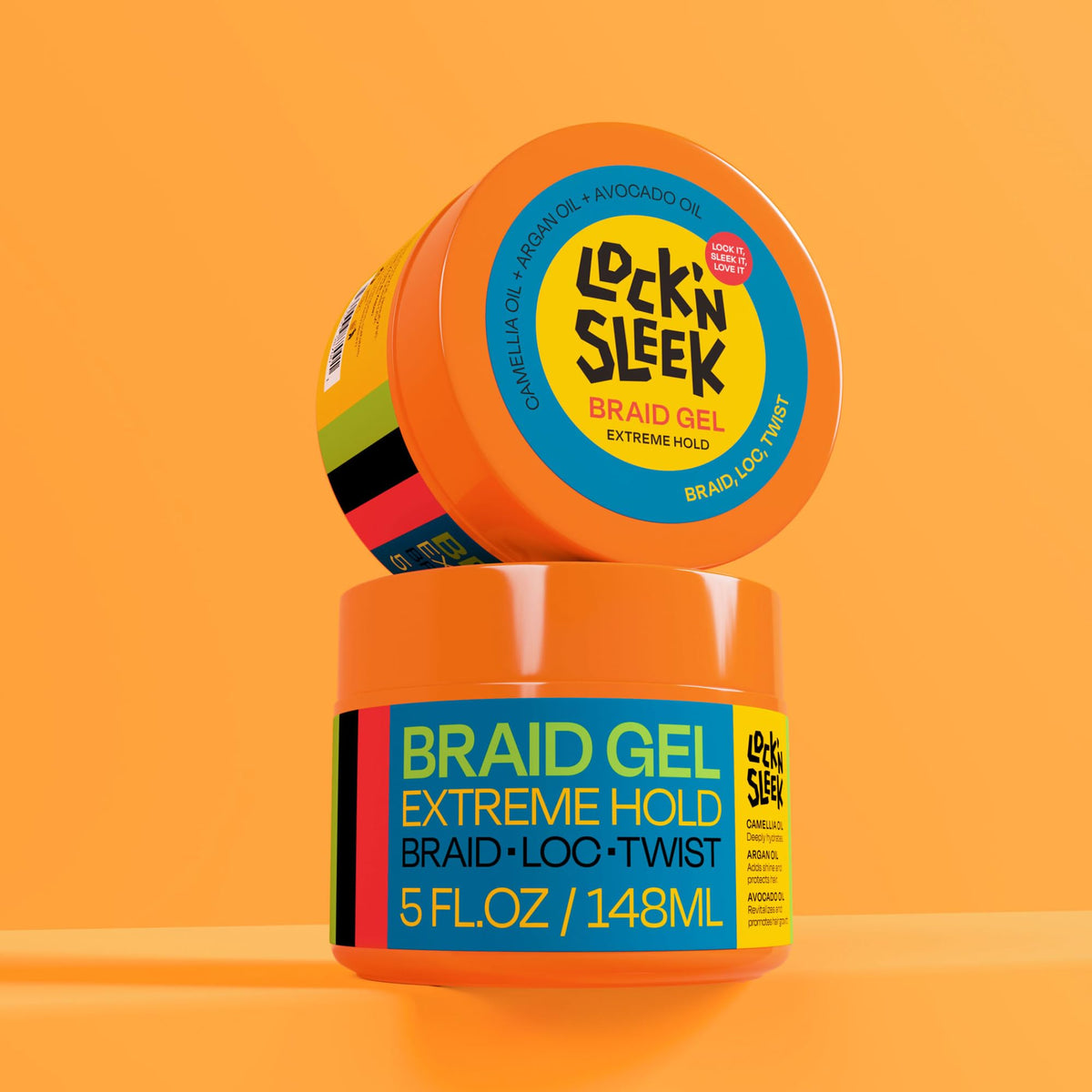 LOCK'N SLEEK open jar revealing glossy gel for high-shine protective styles