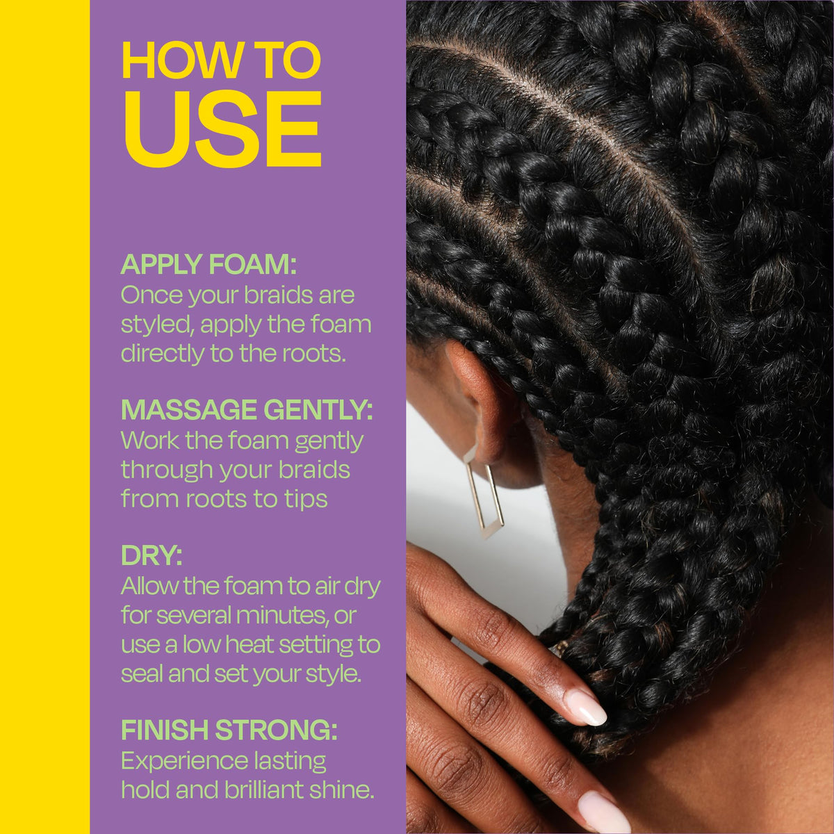 LOCK'N SLEEK finished braids outdoors showing smooth shine and long-lasting benefit